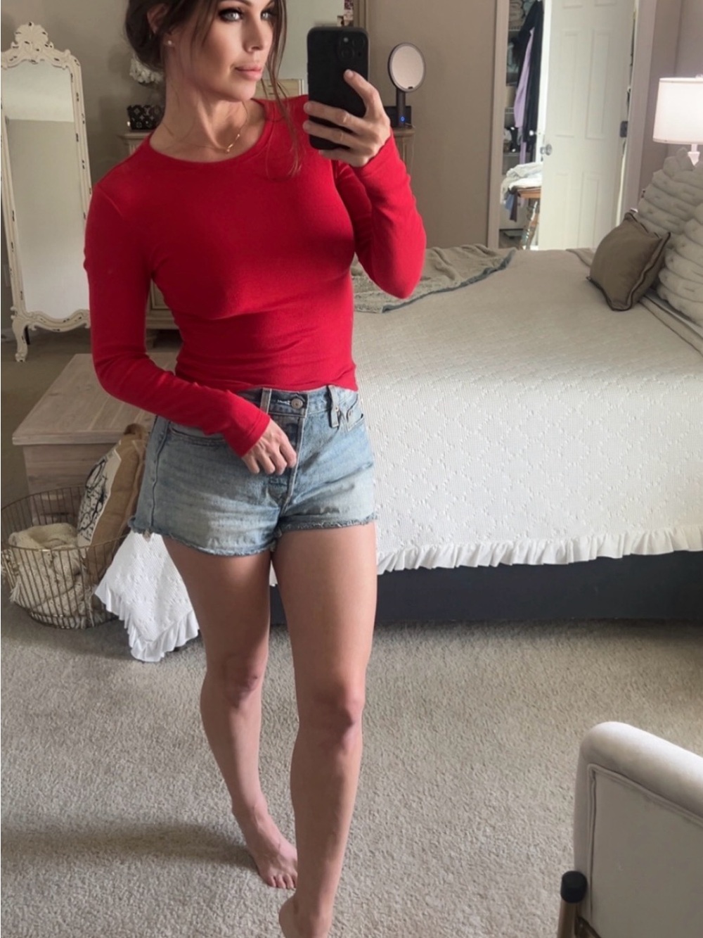 Women's Red Long-Sleeve Crewneck Top express